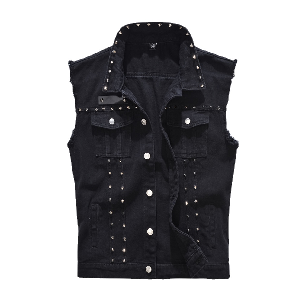 Men Rivet Punk Style Denim Ves - Men'S Fashion Vest With Jeans บทวิจารณ์และราคา