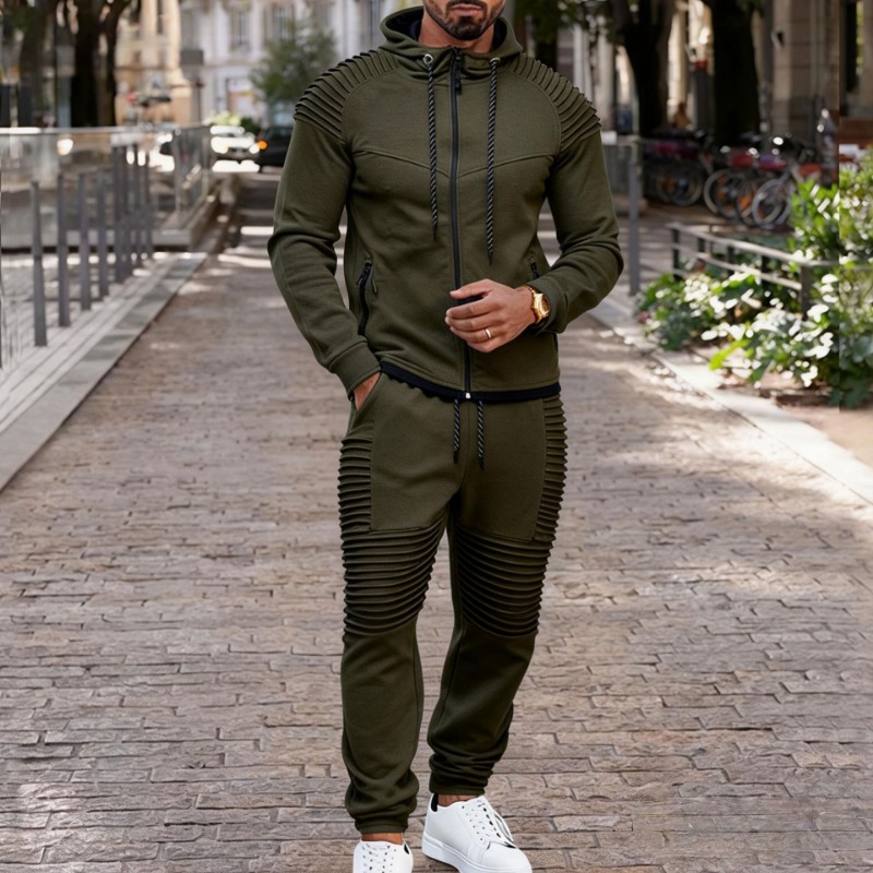 Men's Pleated Detail Full Zip  - Jogger Sweatpants Men บทวิจารณ์และราคา