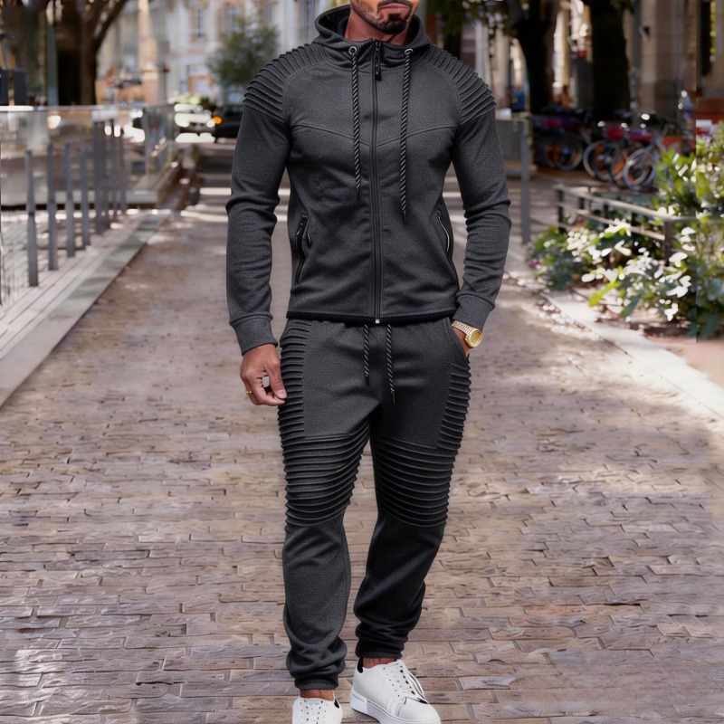 Men's Pleated Detail Full Zip  - Jogger Sweatpants Men บทวิจารณ์และราคา