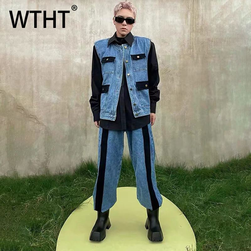 WTHT Vintage Men's Suit Patchw - Men'S Fashion Vest With Jeans บทวิจารณ์และราคา
