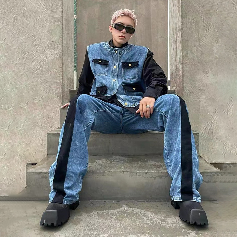 WTHT Vintage Men's Suit Patchw - Men'S Fashion Vest With Jeans บทวิจารณ์และราคา