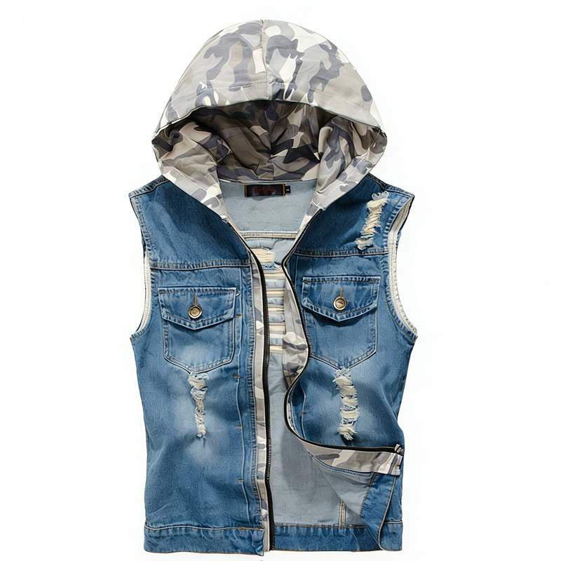 Spring Summer Mens Camo Hooded - Men'S Fashion Vest With Jeans บทวิจารณ์และราคา