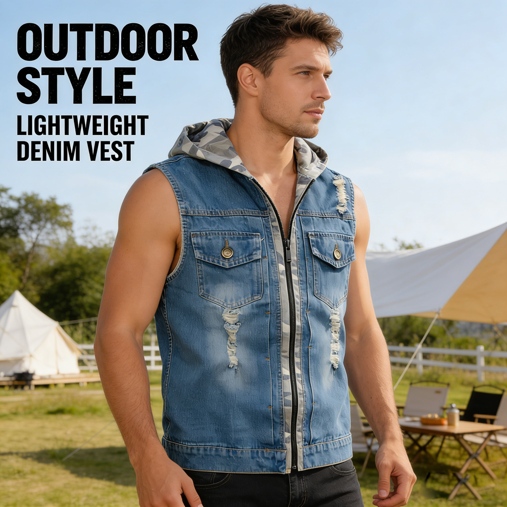 Spring Summer Mens Camo Hooded - Men'S Fashion Vest With Jeans บทวิจารณ์และราคา